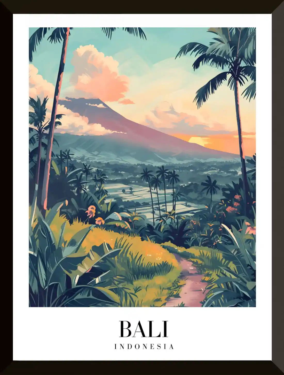 Cartel de ilustracion de paisaje de Bali