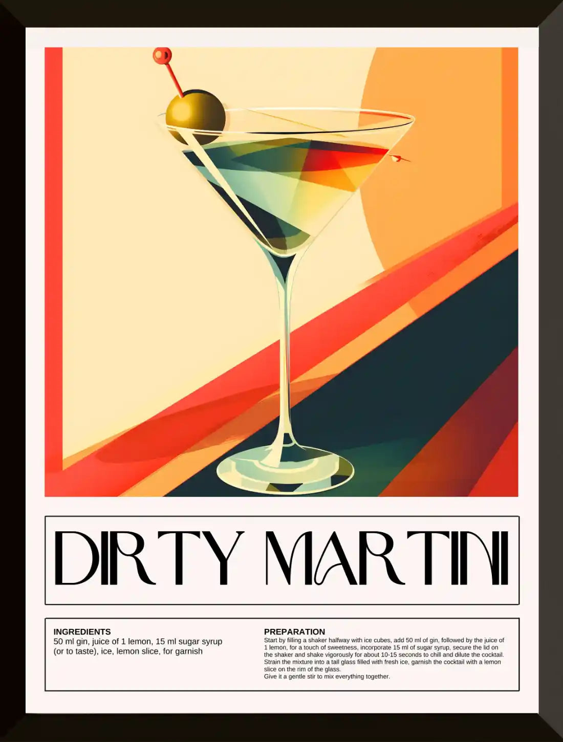 Cartel de receta de coctel Dirty Martini