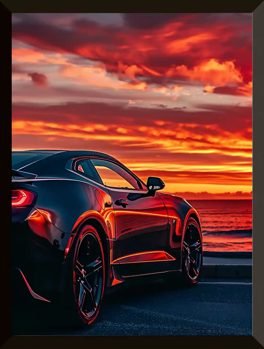 Coche con fondo de puesta de sol