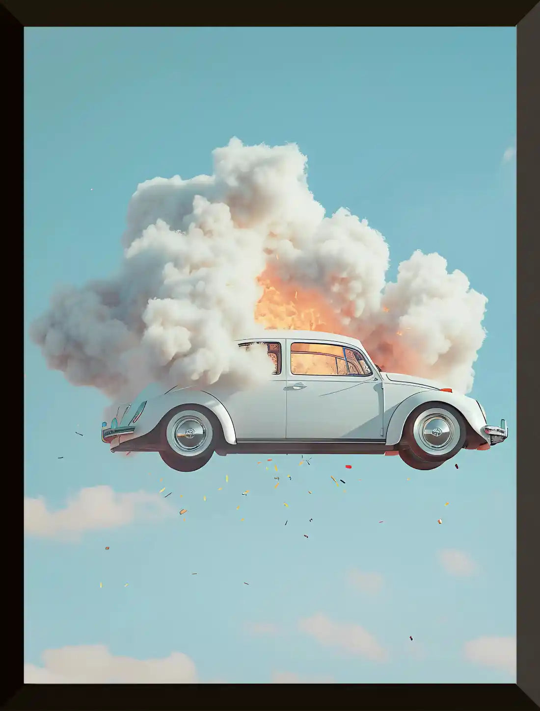 Coche volador con fondo de explosion