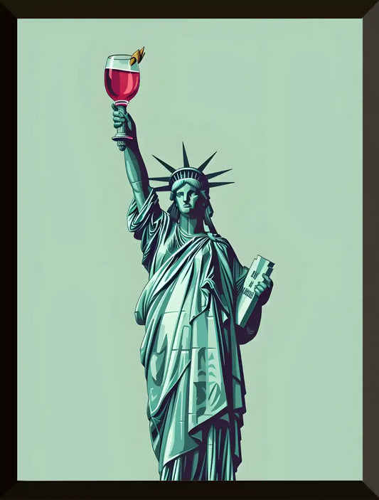 Estatua de la libertad sosteniendo vino