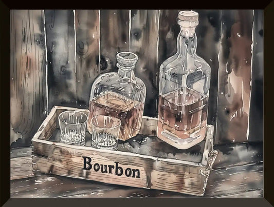 Ilustracion de botellas y vasos de bourbon