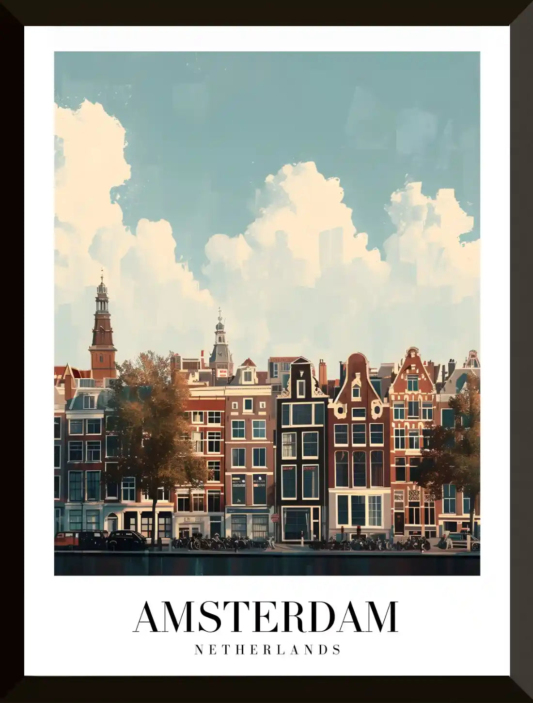 Ilustracion de casas del canal de Amsterdam