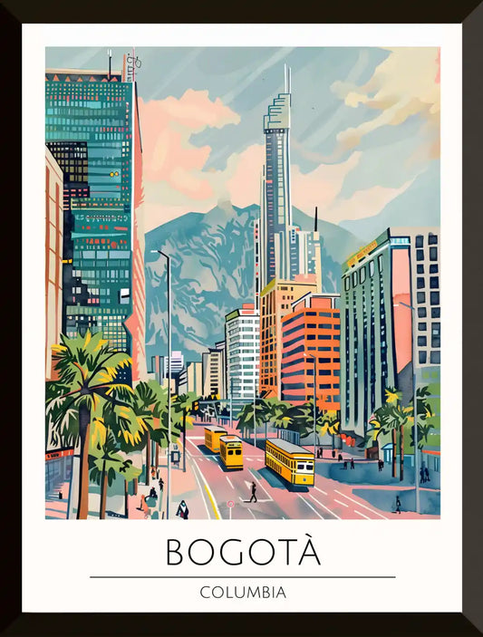 Ilustracion de paisaje urbano con autobuses