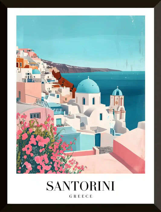 Ilustracion de santorini con flores