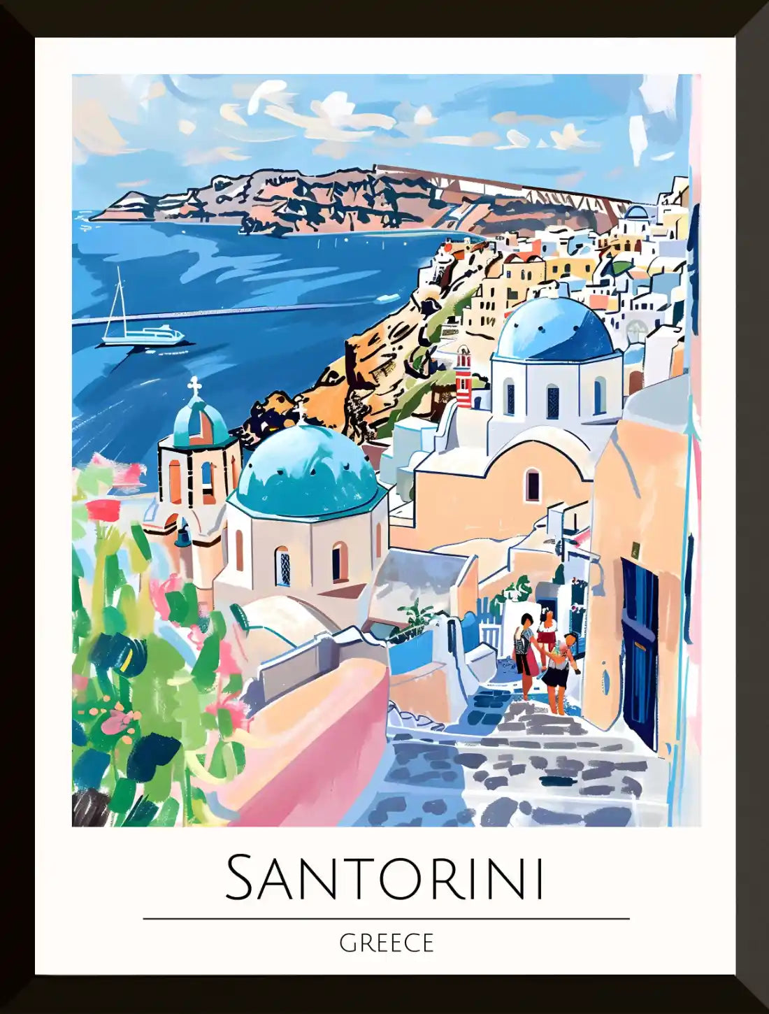 Ilustracion del paisaje de Santorini Grecia