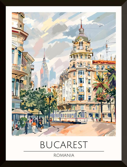 Ilustracion del paisaje urbano de Bucarest Rumania