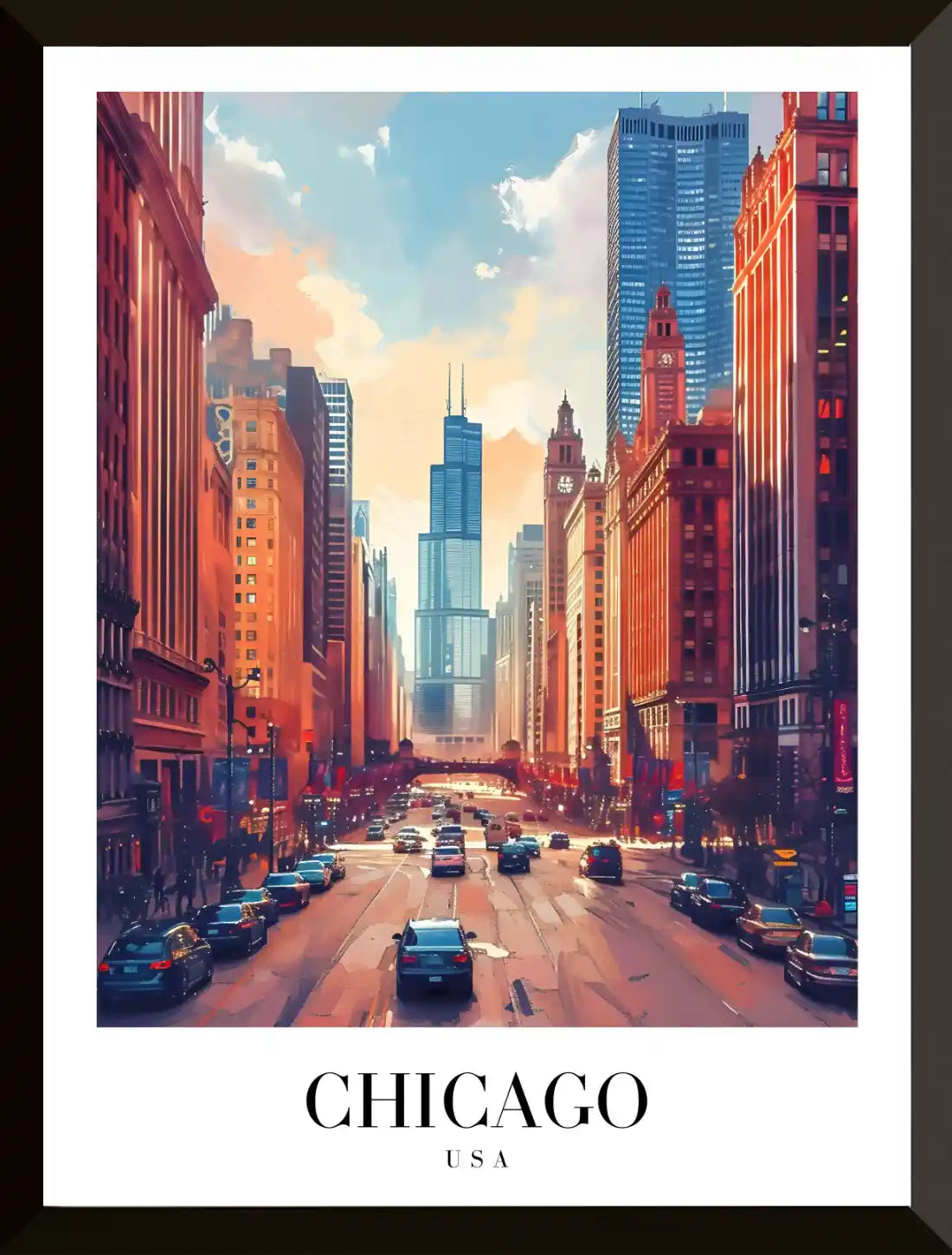 Ilustracion del paisaje urbano de Chicago EEUU