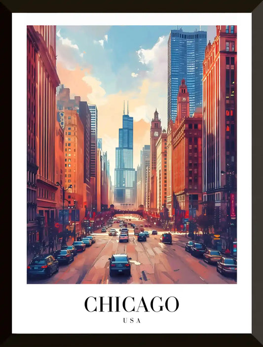 Ilustracion del paisaje urbano de Chicago EEUU