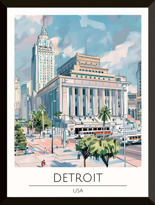 Ilustracion del paisaje urbano de Detroit EEUU