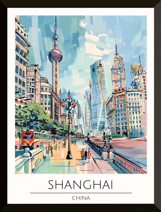 Ilustracion del paisaje urbano de Shanghai