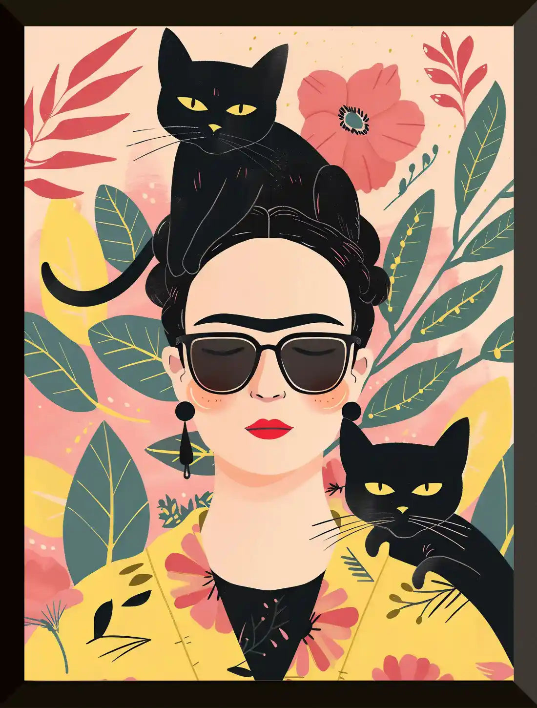 Mujer con gafas de sol dos gatos