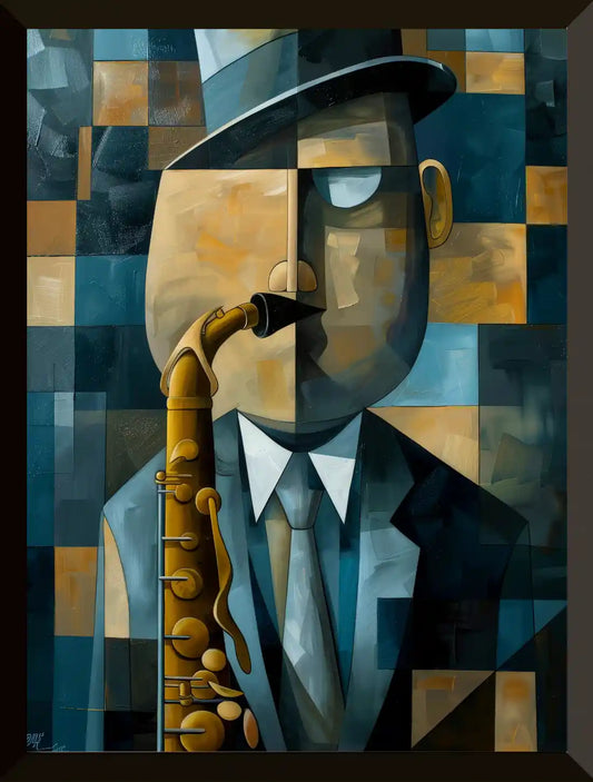 Obra de saxofonista de estilo cubista