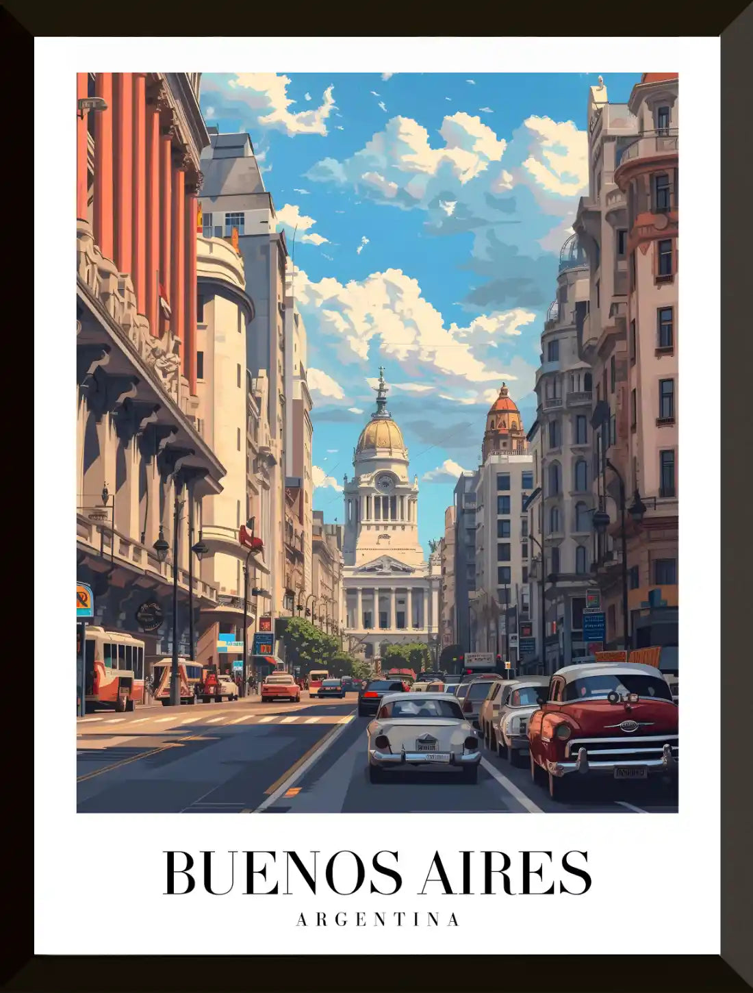 Paisaje urbano de Buenos Aires con autos