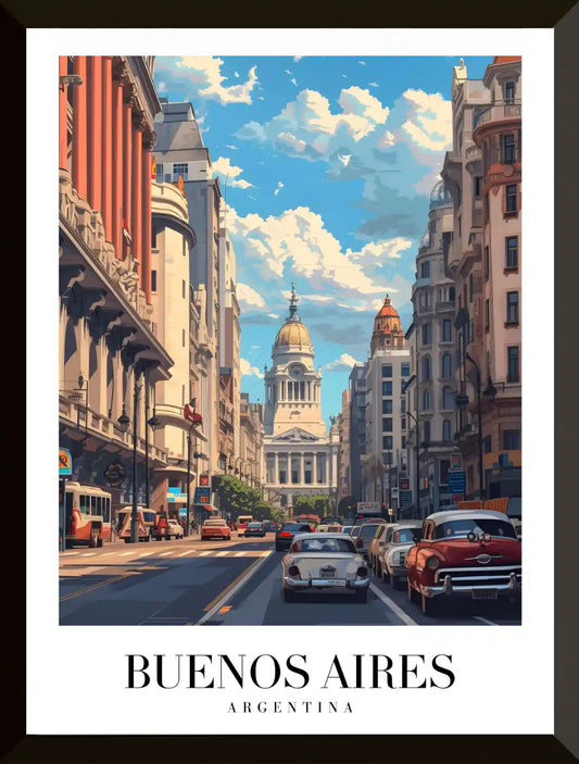 Paisaje urbano de Buenos Aires con autos