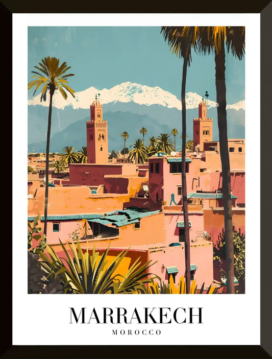 Paisaje urbano de Marrakech con montanas