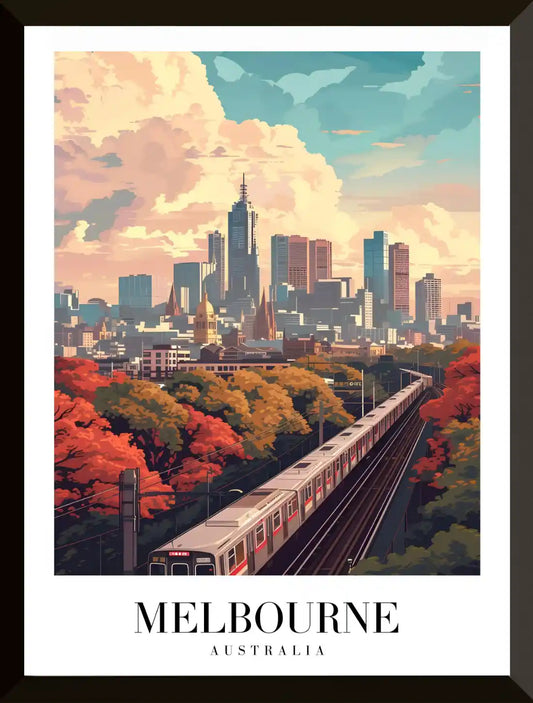 Paisaje urbano de Melbourne con tren