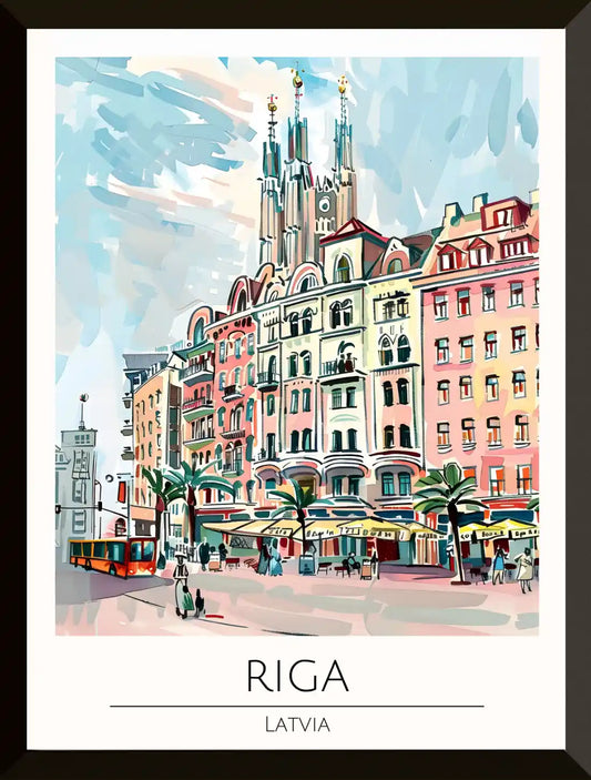 Paisaje urbano ilustrado de Riga Letonia