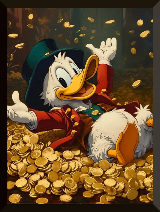 Personaje de pato con monedas