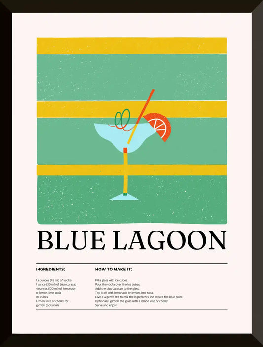 Poster de recetas de cocteles Blue Lagoon