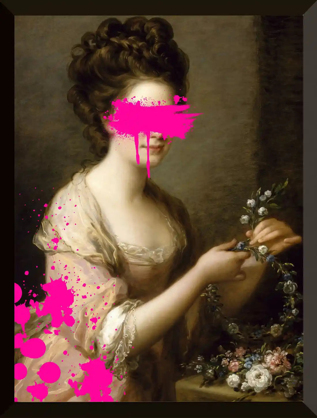 Retrato clasico con pintura rosa