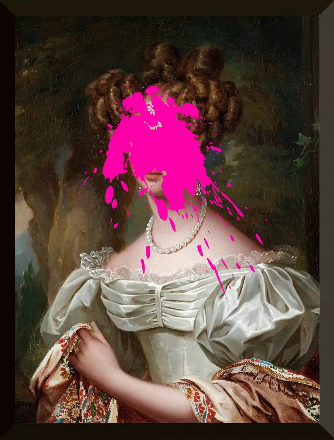 Retrato con salpicaduras de pintura rosa