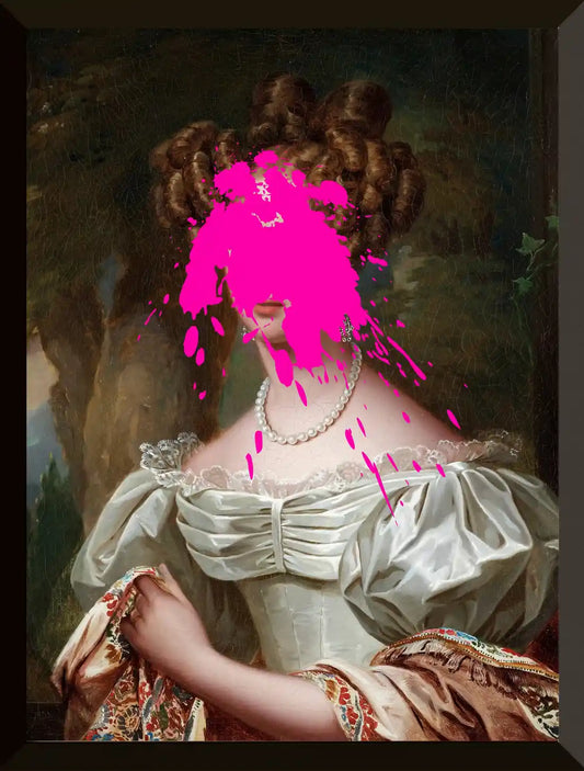 Retrato con salpicaduras de pintura rosa