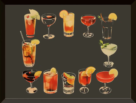 Se muestran varios cocteles ilustrados