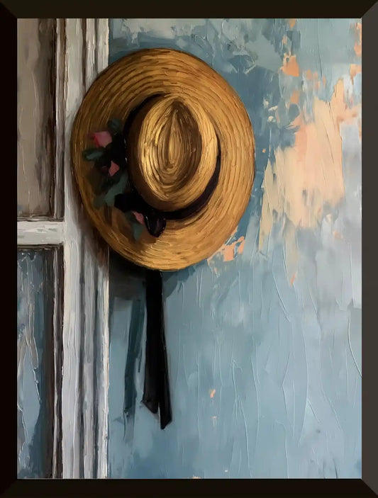 Sombrero de paja en pared con textura