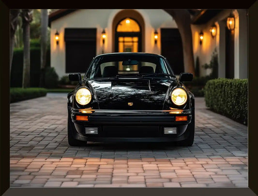 Vista frontal del coche clasico negro