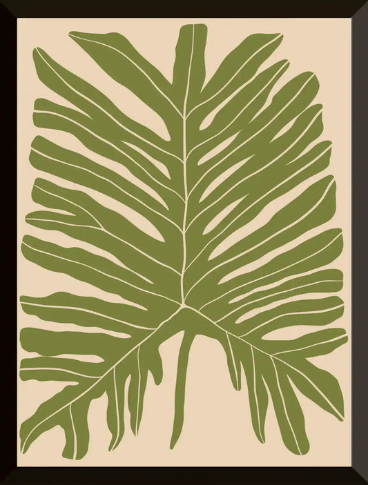 ilustracion de hoja verde fondo beige